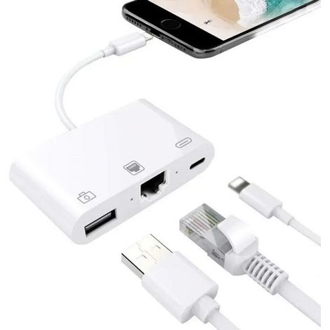 Adaptateur Ethernet Lightning vers RJ45 Adaptateur LAN avec câble réseau LAN Câble USB avec port de chargement white (1/4)