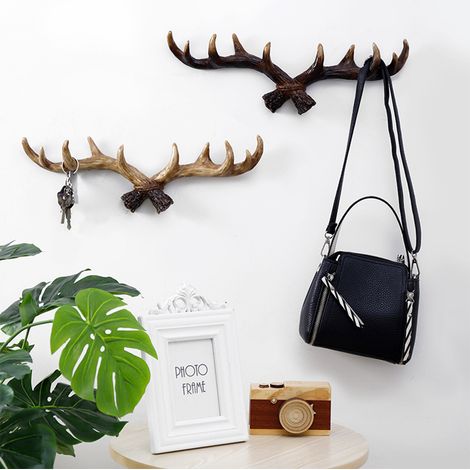 Porte-manteau mural décoratif style rétro américain en bois de cerf avec crochet pour clés (1/5)