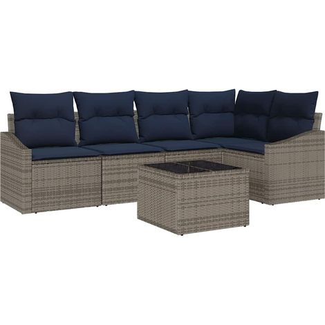 Maison Exclusive - Gartensofa-set mit Kissen 6 pcs Grau und Marin