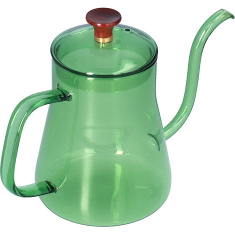 Verseuse à café en verre 350ml vert avec poinçon manuel, bec long col de cygne, cafetière pour infusion douce, idéale pour préparation artisanale (1/5)