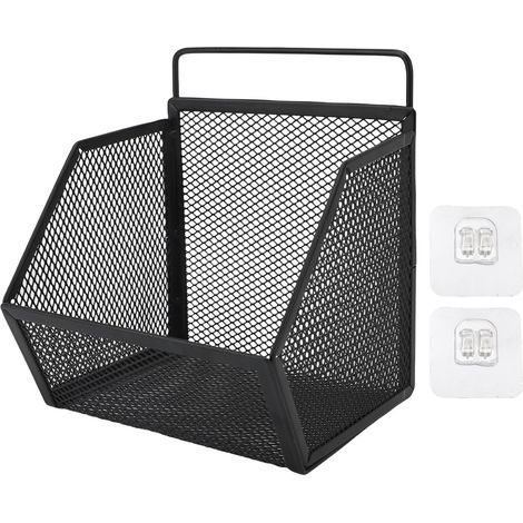 Panier suspendu en fil métallique adhésif 13,2 x 10 x 15 cm, petit panier de rangement pour cuisine, salle de bain et chambre, noir (1/5)