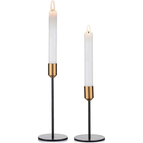 Bougeoir noir avec chandelier conique doré, support de chandelier vintage, objet de décoration de bureau. (1/5)