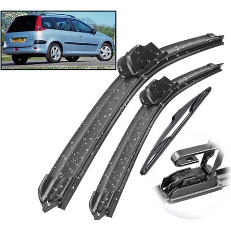 Kit de limpiaparabrisas delantero y trasero para Peugeot 206 SW Break (modelos 2000-2007), con un tamaño de parabrisas de 26 pulgadas + 16 pulgadas + 14 pulgadas. (1/3)
