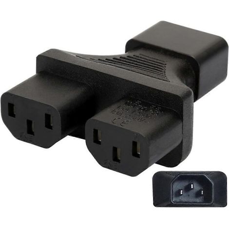 Adaptateur fiche mâle vers prise femelle IEC320-C14 vers 2x Nema 5-15R/C13/C15-C13-