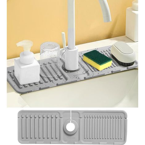 Tapis de Robinet en Silicone, Protection Contre Les éclaboussures de Robinet, Attrape-éclaboussures de Robinet pour Cuisine, Salle de Bain, Conception avec Pente de 5°, Drainage Rapide et Efficace (1/5)