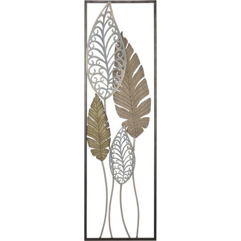 Déco Murale Encadrée en Métal "Foglie" 99cm Argent & Or (1/5)