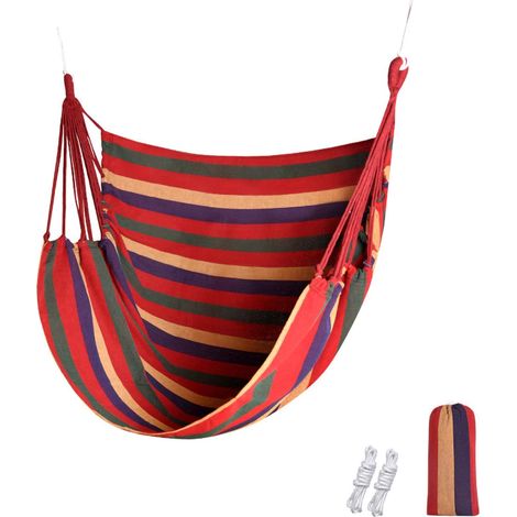 Silla hamaca para interior y exterior con suspensión de cuerda y asiento oscilante, lona para silla hamaca (rayas rojas)