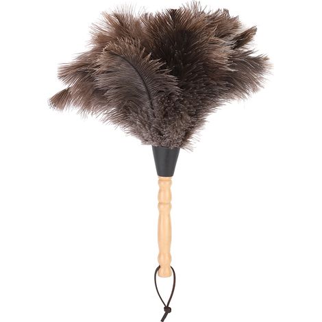 Plumeau en Plume d'Autruche Réutilisable avec Manche en Bois Anti-Static pour Nettoyage (1/5)