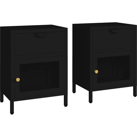 2 stk.NachtkästchenNachtschrankNachttisch Schwarz 40x30x54,5 cm Stahl und Glas (1/5)