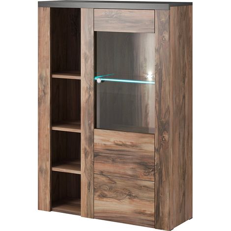 Vaisselier 1 porte avec LED Amaury Bois foncé (1/4)