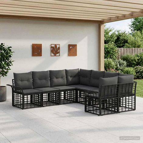 vidaXL Set di divani da esterno 8 pcs Nero e Grigio scuro Poliestere