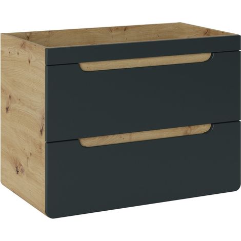Waschtischunterschrank ERBANO – 2 Schubladen – 80 cm – Farbe helles Eichenholz und anthrazitgrau – Zum Aufhängen