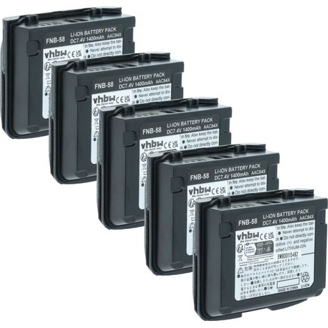 vhbw 5x Akku kompatibel mit Vertex Yaesu VXA-700, VX-7RB, VXA-710 Funkgerät, Walkie Talkie (1400 mAh, 7,4 V, Li-Ion)