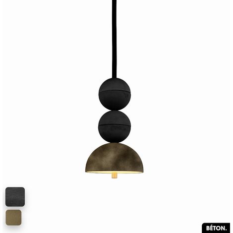 Lampe de suspension en béton velours - BOSFOR CONCRETE VELVET NOIR - PEYOTE 2 BALLES LED 14W (1/2)