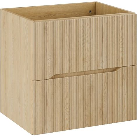 Möbel unter Waschbecken NATURA – 2 Schubladen – Helles Eichenholz – B60 × T45 × H57 cm – Zum Aufhängen