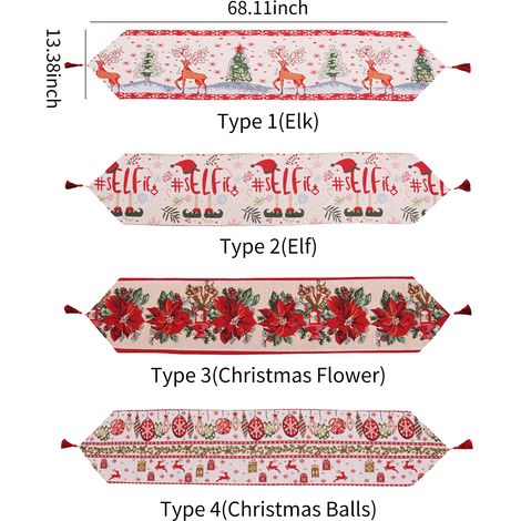 Tischläufer „Frohe Weihnachten“ für Partys, Weihnachtskugelmuster, 173 x 33 cm, rechteckiger Tischläufer für Esstisch, Hochzeit, Partydekoration. (1/2)