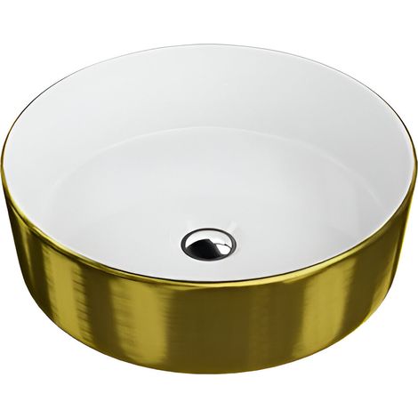Vasque à poser LAVITA Vasque à poser élégante et compacteProduit en porcelaine de haute qualité ronde 37x37x12 cm Blanc/Or
