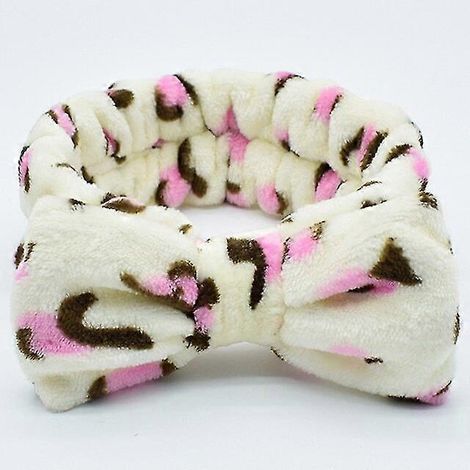 Damen Mädchen Haarband aus einfarbigem Korallenvlies mit Schleife, Leopardenstreifen-Haarband, Punktmuster, Make-up-Turban-Color leopard 04 (1/5)