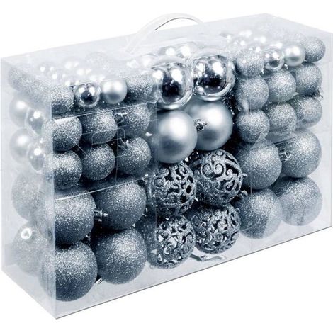 Lot de 100 boules de Noël - Plastique / synthétique - Argent - Décoration de sapin de Noël (1/5)