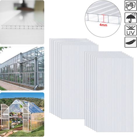 AUFUN 14x Polycarbonat Hohlkammerstegplatten 4mm 10,25 m² Gewächshaus Platten 60,5 x121cm Doppelstegplatte Ersatzteile für Garten Treibhaus (1/5)