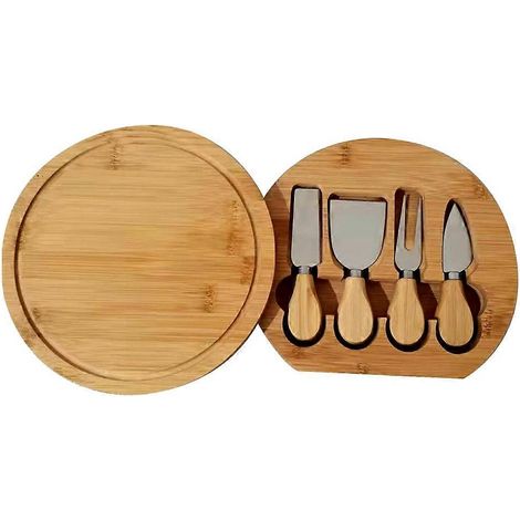 Bamboo cheese planche ensemble equipped avec rond bois boards pour picnics (1/5)