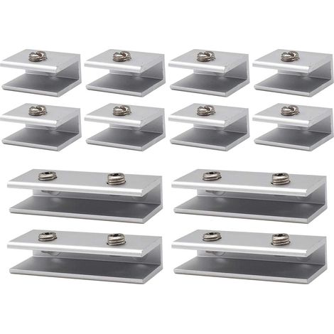 12 Pièces Aluminium Supports D'Étagère Verre 6 à 8 Mm, Pinces à Verre en Aluminium de 6 à 8 Mm, Support d'Étagère 6-8mm, fit Courante Fenêtre Balustrade Réglable Escalier Salle Bains (1/5)