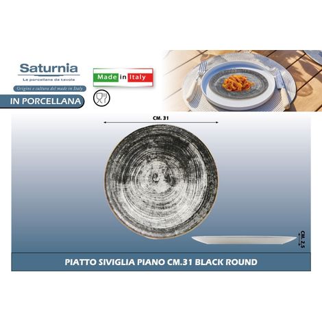 Set 6 Piatti Portata da Tavola in Porcellana Napoli Black Round 31 cm