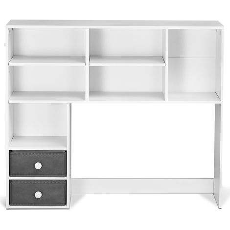 Mophorn Schreibtisch-Bücherregal, 3-stufiger Aufbewahrungs-Organizer. 37"x10"x31,1", Holzregal mit 2 Schubladen. Für Büro, Zuhause und Wohnheim. Weiß