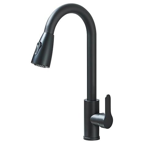 Robinet de cuisine amovible, robinet de cuisine pivotant à 360°, mitigeur monocommande, robinet de cuisine à bec haut noir (1/5)