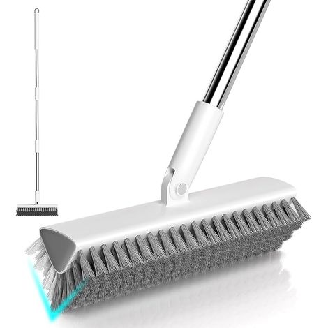 Brosse à joints avec long manche brosse à carrelage en forme de V poils rigides brosse de douche pour le nettoyage de terrasse salle de bain garage cuisine mur terrasse baignoire (1/3)
