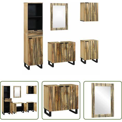 vidaXL Miroir salle de bain - Ensemble de mobilier de salle de bain avec tiroir 5 pcs Marron (1/5)