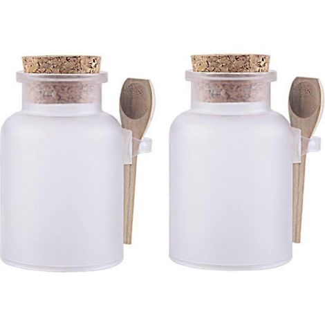 20242PCS Pot rond en plastique mat pour sel de bain, sauce et assaisonnement, avec bouchon en liège et bois (1/5)
