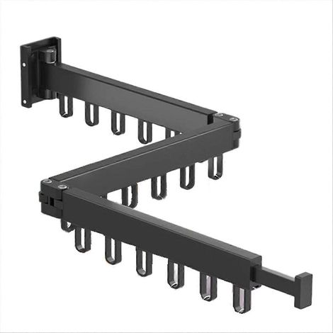 Étendoir à linge pliable et rétractable, fixation murale, pour intérieur et extérieur, 3 volets avec 18 anneaux en aluminium, B (1/5)