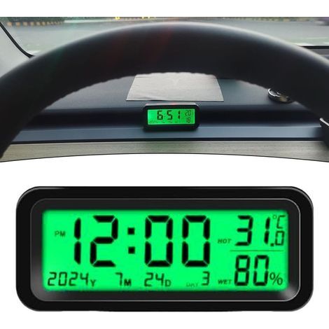 Mini horloge numérique pour tableau de bord de voiture, 8 x 3 x 3,5 cm, horloge solaire, affichage de la date, de la température, de l'humidité, rétroéclairage automatique, pour véhicules, voiture (1/5)