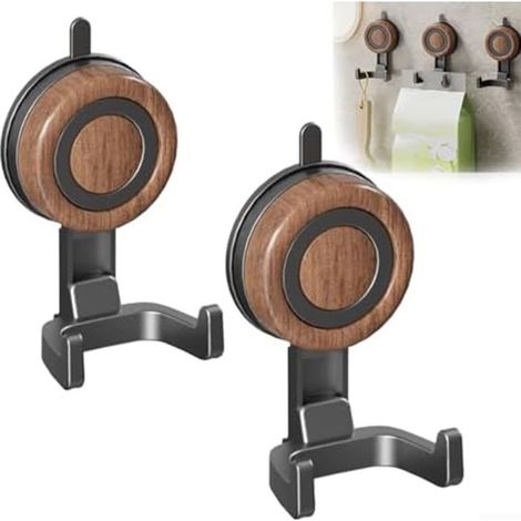 2pcs Swivel Shower Hook with Strong Suction Cup Bathroom Hook with Wood Grain Texture Redwood (1/5)