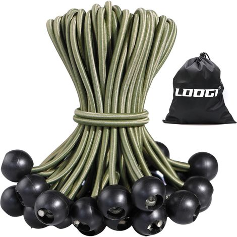 Tendeurs élastiques avec Boule Lot de 50-10 cm Vert Tendeur bâche Sandow Elastique pour Bâche, Tente, Pavillon, Bannière, Auvent, Camping (1/5)