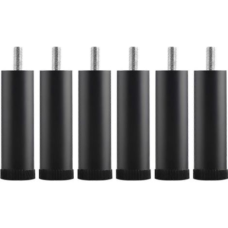 Lot de 6 rallonges de pieds de lit réglables, hauteur 8,6 cm, base antidérapante, filetage M10, rallonges de pieds de meubles résistantes, noir (1/5)