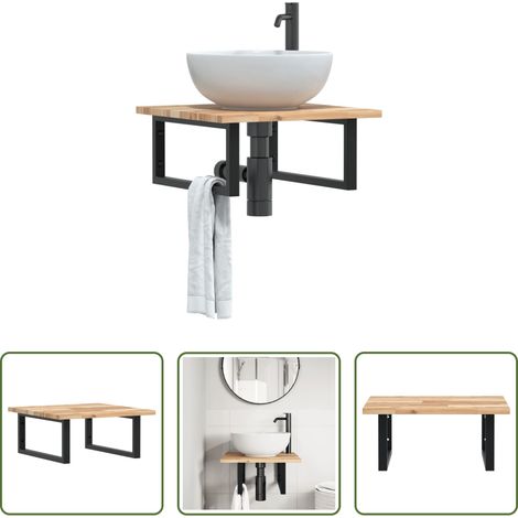 Wandmontage - Waschbeckenregal Wandmontage Stahl und Akazienholz (1/5)