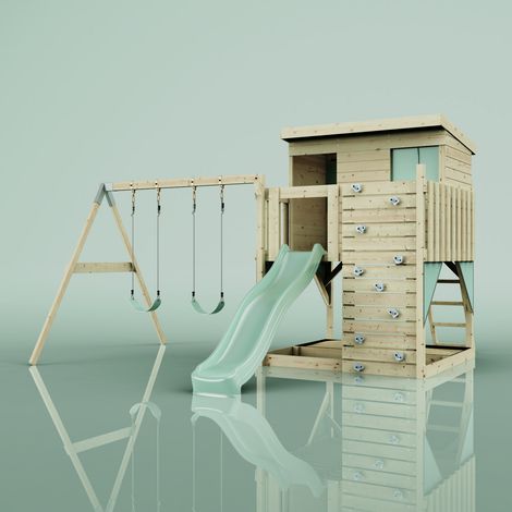 Polarplay – Tour de jeux Nils vert 415 x 396 cm – Balançoire double pour enfants – Hauteur 260 cm – Poids max 50 kg – Toboggan 220 cm (1/5)