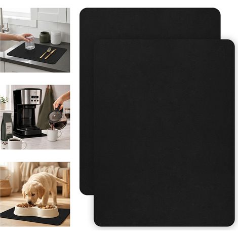 2 PCS Tapis Egouttoir Vaisselle 40x50cm, Tapis Vaisselle Absorbant (Noir) (1/5)