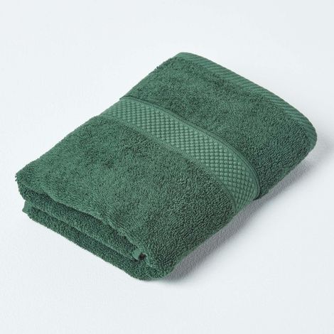 HOMESCAPES Serviette de toilette 100% coton Vert foncé, 50 x 90 cm
