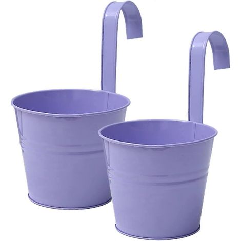 Lot de 2 pots de fleurs suspendus en métal (fer et métal) de 10 x 15 cm, pour balcon, jardin ou clôture. (1/5)