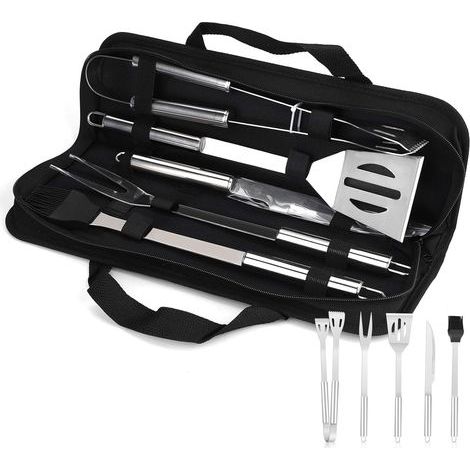 Ensemble d'ustensiles de barbecue, accessoires en acier inoxydable avec sacs de rangement, coffret cadeau idéal, outils de barbecue professionnels pour Halloween et Noël (1/5)