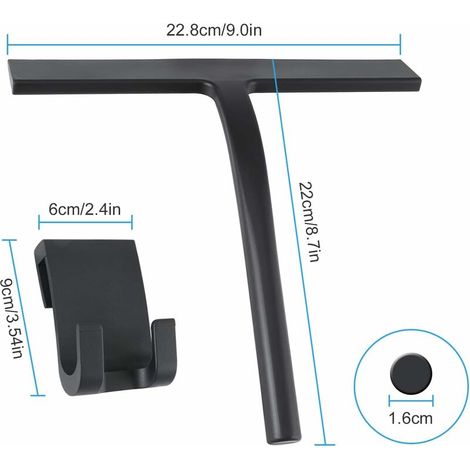 Tergivetro doccia in silicone con anima in acciaio inossidabile per doccia, bagno, specchio, pulizia vetri, piastrelle (nero, )