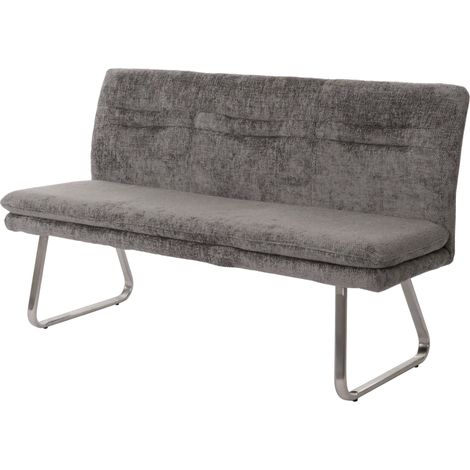 Sitzbank HHG-146, Esszimmerbank Bank Polsterbank, Lehne Stoff/Textil Chenille Edelstahl gebürstet 160cm dunkelgrau