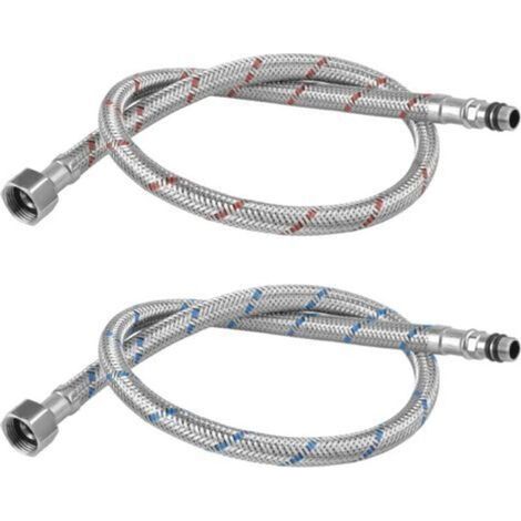 Set of 2 connecting hoses - G3/8 x M10 - Extension hose - 60 cm - Stainless steel - For mixer tap (1/5)