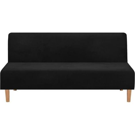 Housse De Canapé Convertible - Velours Extensible 92 Polyester 8 Élasthanne - Pour Canapé-Lit Sans Accoudoirs - Noir - 1 Pièce (1/4)