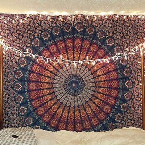 Bohemian Psychedelic Wall Tapestry, Indian Peacock, Ideal for Bedroom, Living Room or Studio (150x200cm) (1/5)