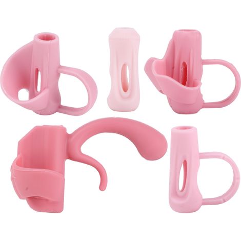 5er-Pack Silikon-Stiftgriffe zur Schreibübung, Stifthaltungskorrektur, inklusive Aufbewahrungsbox für Kinder, Rosa (1/5)