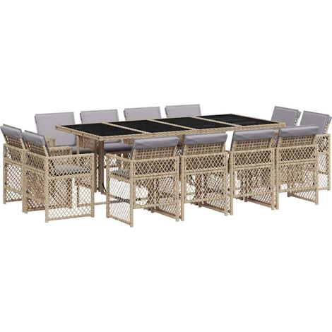 Maison Exclusive - 13-tlg. Garten-Essgruppe mit Kissen Beigemisch